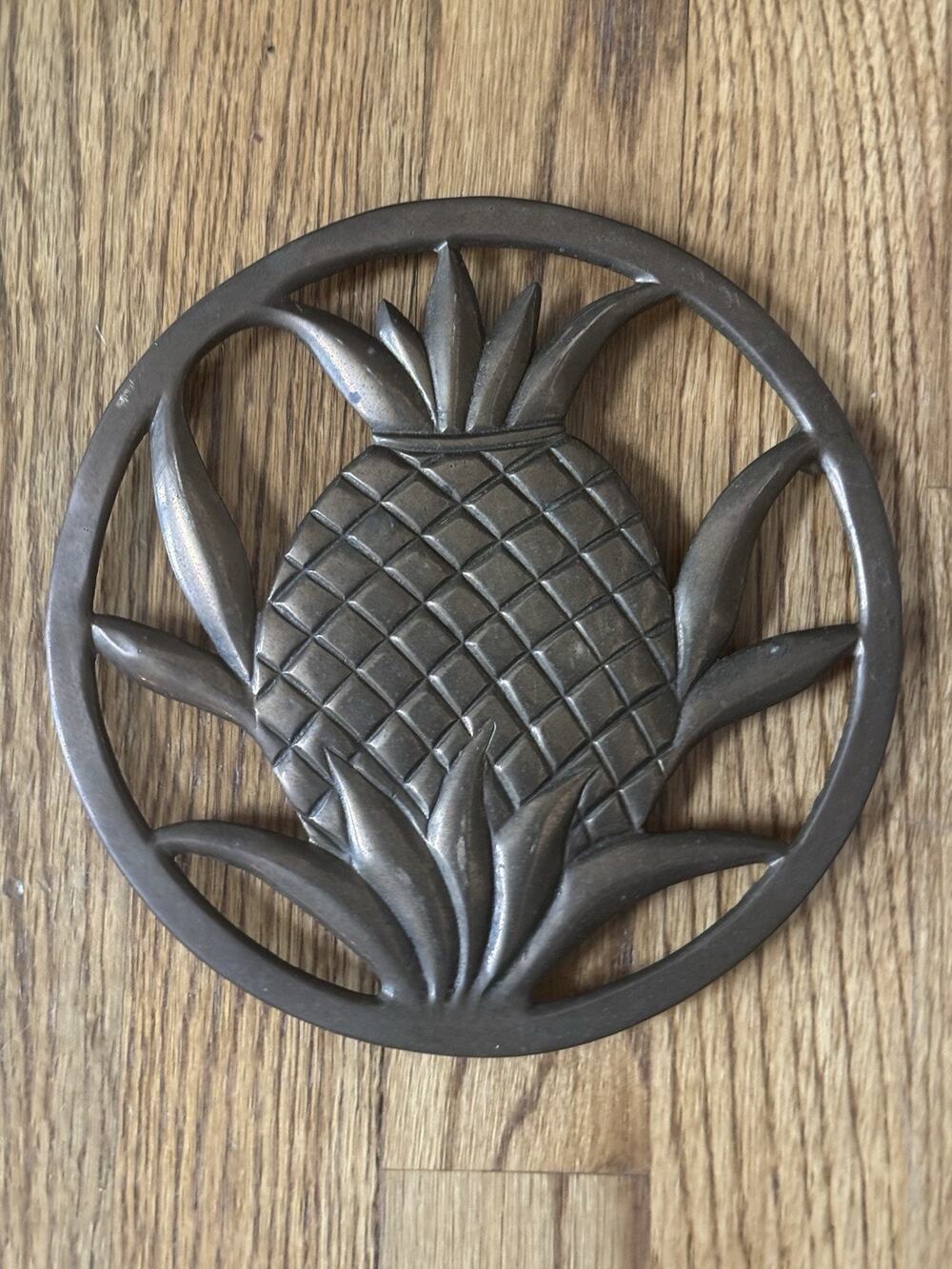 VTG Pineapple Brass Trivet 7" India Hospitality Kitchen Hot Pad Home Decor